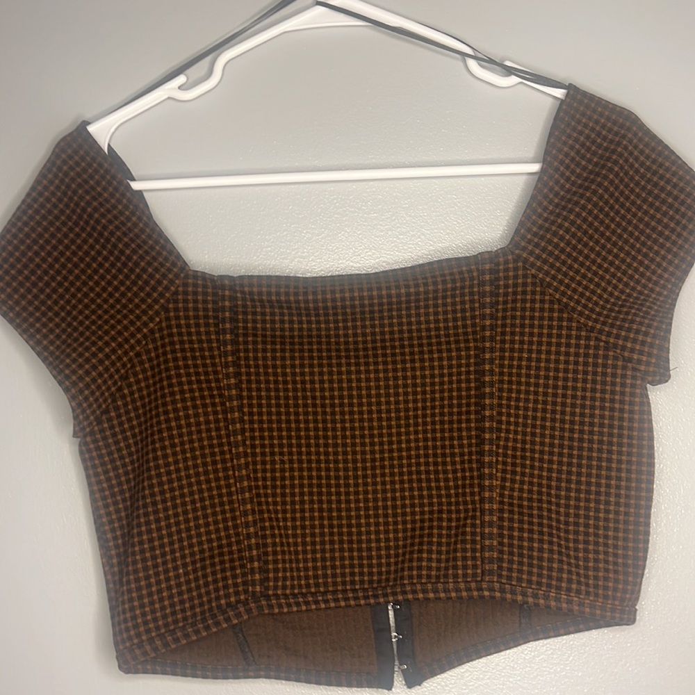 NWT Gingham Square Neck Crop Top - Picture 3 of 6